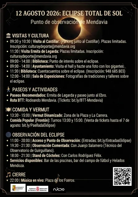 Cartel con la programación del día del eclipse en Mendavia